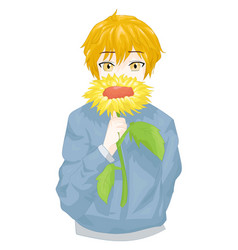 Boy Orange Hair With Sunflower In Front His