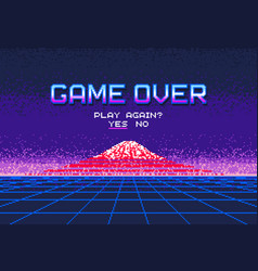 Pixel Video Game Over Screen With Mount Fujiyama