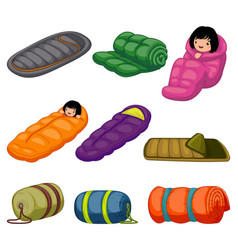 Sleeping Bag Icons Set Cartoon Adventure