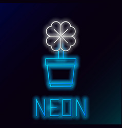 Glowing Neon Line Four Leaf Clover In Pot Icon