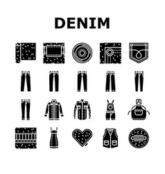 Denim Textile Material Fashion Icons Set