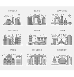 Icons Chinese Major Cities Flat Style