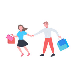 Man Woman Carrying Shopping Bags Couple Having Fun