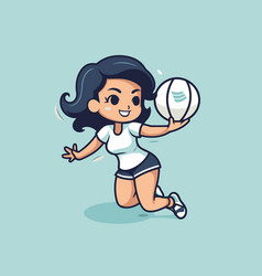 Cute Little Girl Playing Volleyball Cartoon Style