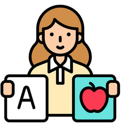 Female Teacher Holding Alphabet Flash Card Icon