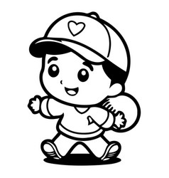 Cute Cartoon Baseball Player With Ball And Cap