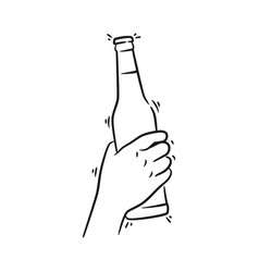 Hand Holding Beer Bottle Line Art