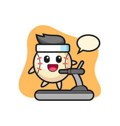 Baseball Cartoon Walking On Treadmill