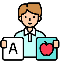 Male Teacher Holding Alphabet Flash Card Icon An