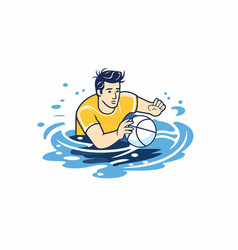 Water Polo Player With Ball In On A White