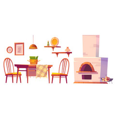 Cozy Cafe Or Pizzeria Interior Set With Oven