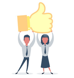 Man And Woman Hold Big Thumb Up Icon Successful