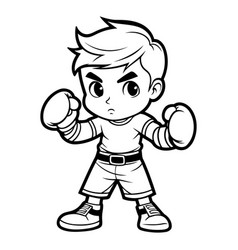 Boy Boxing - Black And White Cartoon Of A Kid