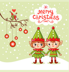 Christmas Theme Card With Cute Elves