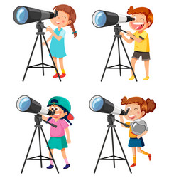 Set Of Kids Using Telescope Isolated