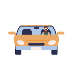 Fashionable Bearded Guy In Sunglasses Driving Car