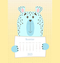 2023 November Calendar Cute Snow Leopard Animal