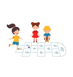 Girls friends playing hopscotch together flat Vector Image