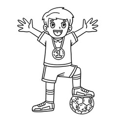 Soccer Boy Wearing Medal Isolated Coloring Page