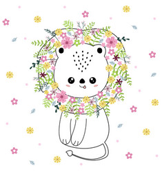 Cute Cartoon Lion With Flowers