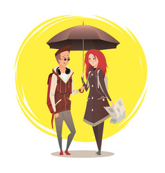 Couple Under Umbrella Flat Design On Sunny