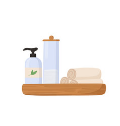 Skin Care Products On Wooden Tray Bottles