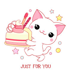 Cute Yummy Card In Kawaii Style Lovely Cat