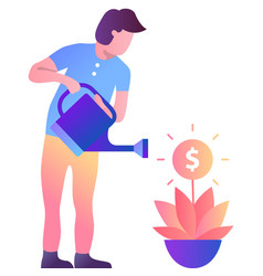 Man Watering Money Flower Flat Icon