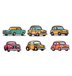 Set Of Retro Car Icons In Flat Design Style