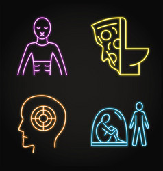 Neon Mental Disorders Icon Set In Line Style