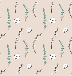 Boho Seamless Pattern With Eucalyptus And Cotton