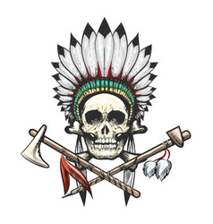 Indian Skull In War Bonnet Tattoo