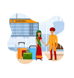 Indian Couple At Airport Flat Color