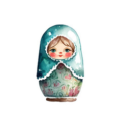 Watercolor Russia Matryoshka Doll Flowers Russian