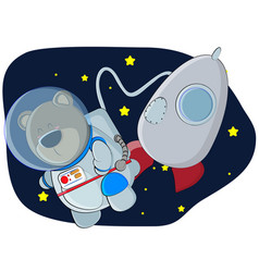 A Cute Bear Cub Flies In Outer Space