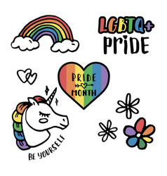 Lgbt Doodle Set Rainbow Unicorn Pride Month