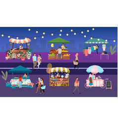 Night Fair Flat Outdoor Street Market Stalls