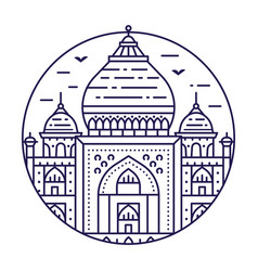 Taj Mahal India Circle Icon In Line Art Style