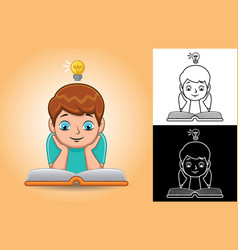 Cartoon Of Boy Is Reading Book With Lightbulb