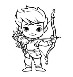 Cute Boy Cupid - Black And White Cartoon