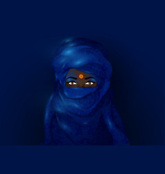 Portrait Woman Wearing Blue Tuareg Turban