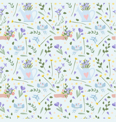 Spring Seamless Pattern With Various Flowers