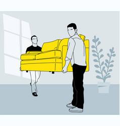 Two Young Men Carrying Yellow Sofa Couch