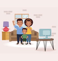 Afro Couple With Son In Livingroom