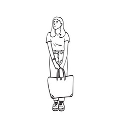 Line Art Full Length Of Woman Holding Handbag