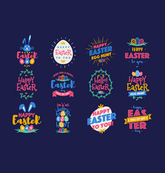 Easter Emblem Set Colorfull Style