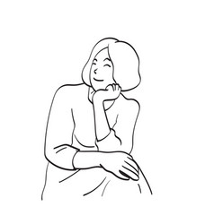 Line Art Woman With Hand Under Her Chin