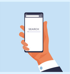 Hand Holding Phone Mobile Web Page For Searching