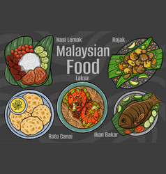 Malaysian Food A Set Of Classic Dishes Cartoon