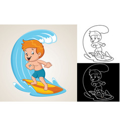 Cartoon Of Boy Surfing On Big Wave